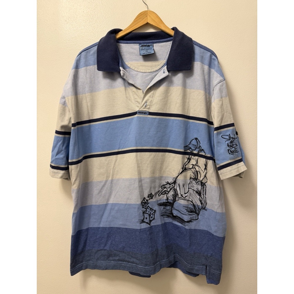 Vintage School of Hard Knocks Blue Striped Embroidered Polo Shirt Men's XL 90s